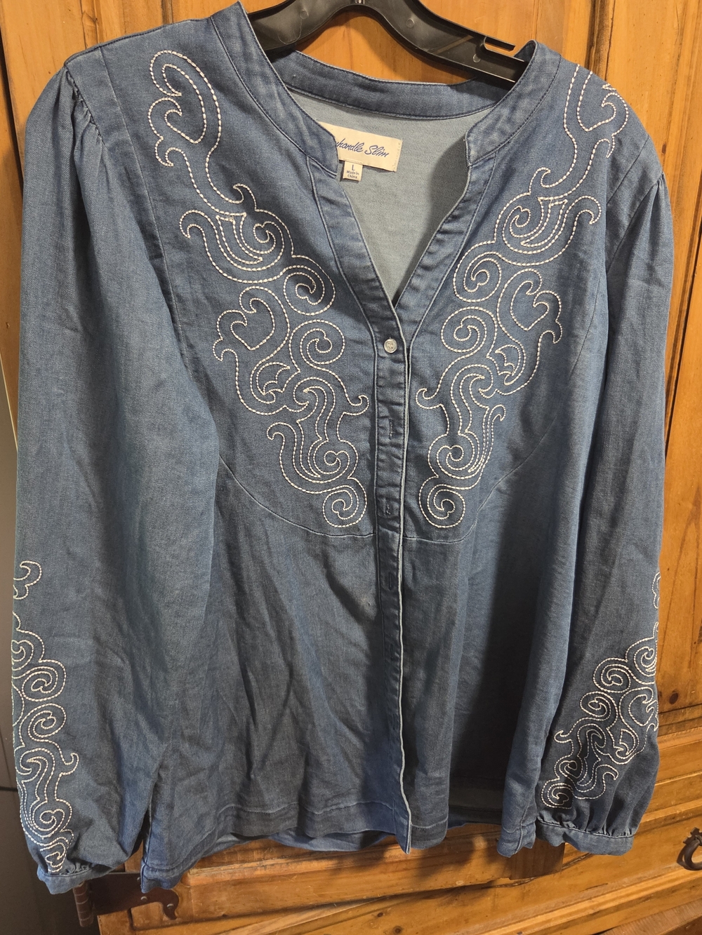 Panhandle Slim Blue  Embroidered Denim Tunic Size Large
